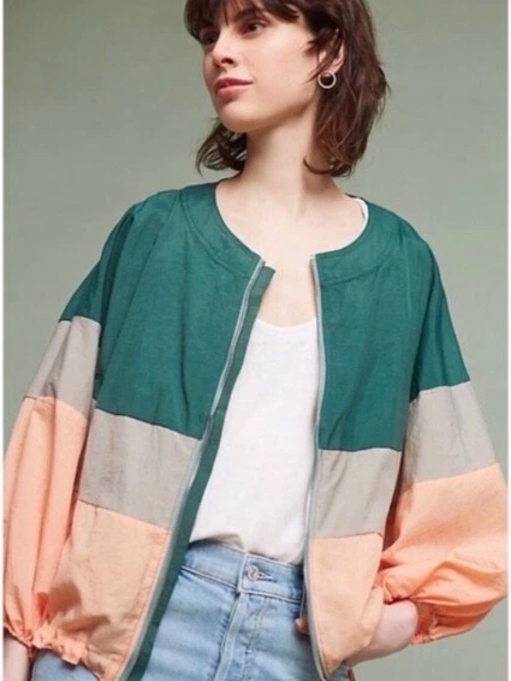 Anthropologie Elevenses Colorblock Windbreaker Jacket Nylon Dolman Sleeve XS/S